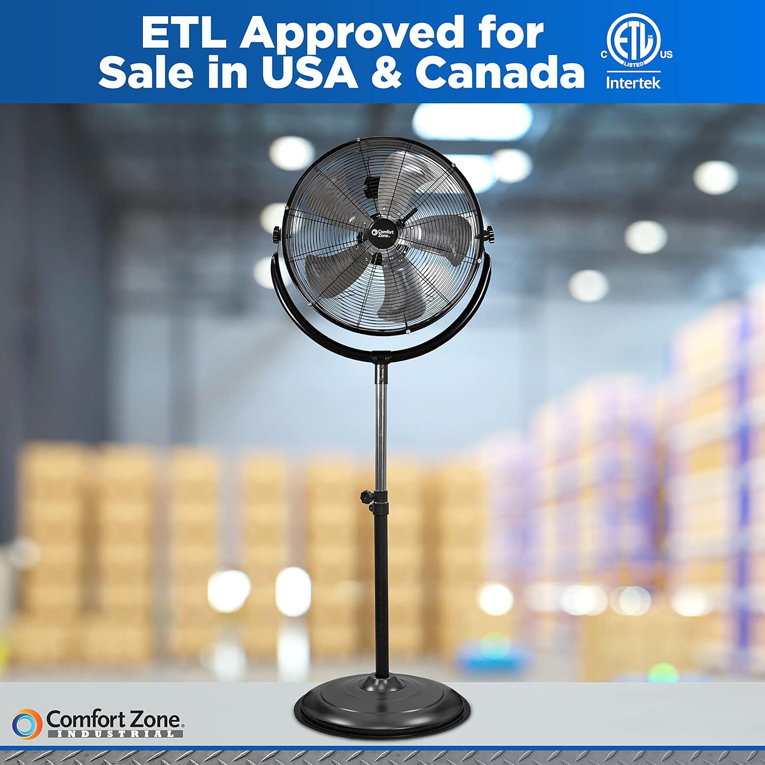 Comfort Zone 20-Inch High-Velocity Industrial Pedestal Fan – Heavy-Duty All-Metal Shop Fan with Aluminum Blades