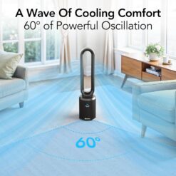 Comfort Zone 40-Inch Bladeless Tower Fan for Bedroom, 3-Speed Stand Fan with Remote Control, 9-Hour Timer, Black