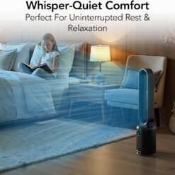 Comfort Zone 40-Inch Bladeless Tower Fan for Bedroom, 3-Speed Stand Fan with Remote Control, 9-Hour Timer, Black