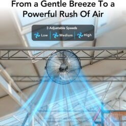 Comfort Zone 20-inch Industrial High Velocity Fan – Heavy Duty All-Metal Floor & Wall Mount Fan, 3-Speed High Power Cooling