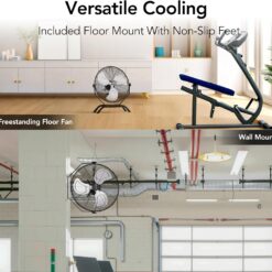 Comfort Zone 20-inch Industrial High Velocity Fan – Heavy Duty All-Metal Floor & Wall Mount Fan, 3-Speed High Power Cooling