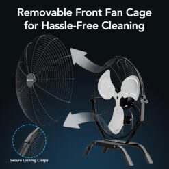 Comfort Zone 20-inch Industrial High Velocity Fan – Heavy Duty All-Metal Floor & Wall Mount Fan, 3-Speed High Power Cooling