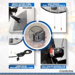Comfort Zone Oscillating High Velocity Industrial Wall Fan, 30 inch, 2 Speed, All Metal, Adjustable Angle & Tilt