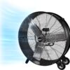 Comfort Zone CMC30 30” High-Velocity 2-Speed Direct-Drive Industrial Drum Fan, All-Metal Construction, Rubber Wheels, Easy to Grab Handle, & Balanced Aluminum Blades, Black