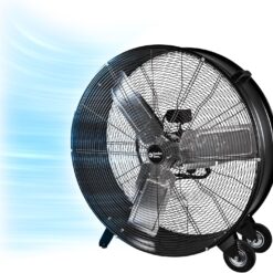 Comfort Zone CMC30 30” High-Velocity 2-Speed Direct-Drive Industrial Drum Fan, All-Metal Construction, Rubber Wheels, Easy to Grab Handle, & Balanced Aluminum Blades, Black