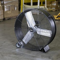 Comfort Zone CMC30 30” High-Velocity 2-Speed Direct-Drive Industrial Drum Fan, All-Metal Construction, Rubber Wheels, Easy to Grab Handle, & Balanced Aluminum Blades, Black