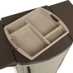 Suncast Serving Station Patio Cabinet, Portable Grill Prep Table, Light Taupe & Mocha
