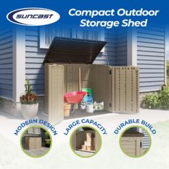 Suncast Horizontal Shed, Compact Outdoor Storage System, 34 Cu. Ft. Capacity, Sand & Slate