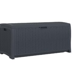 Suncast Outdoor Storage Box - 73 Gallon Cyberspace Resin Wicker Deck Box with Lockable Lid, Outdoor Storage Bin for Patio Cushions, Shoes, Pool & Garden Gear, Made in USA