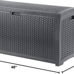 Suncast Outdoor Storage Box - 73 Gallon Cyberspace Resin Wicker Deck Box with Lockable Lid, Outdoor Storage Bin for Patio Cushions, Shoes, Pool & Garden Gear, Made in USA