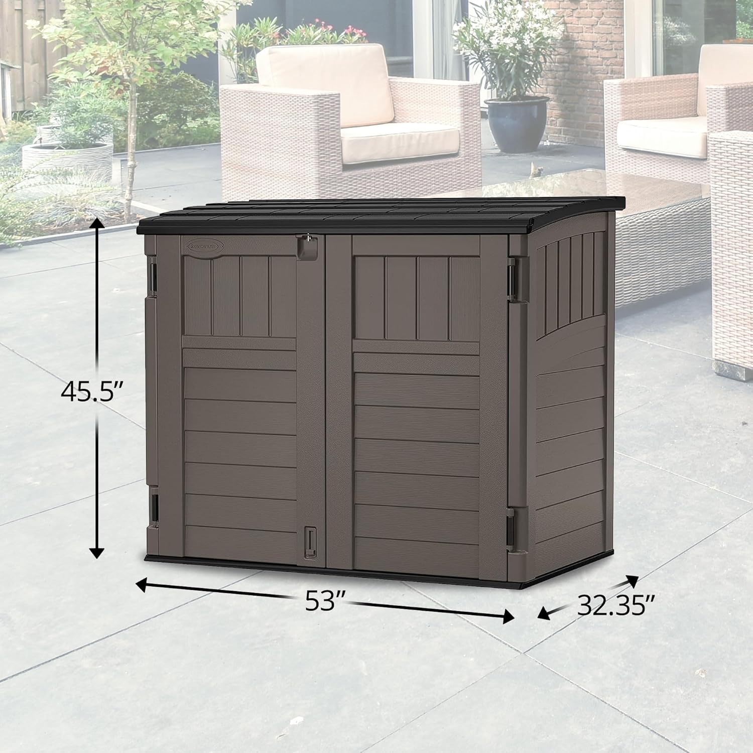 Suncast 34 Cu Ft Horizontal Resin Storage Shed - Outdoor Storage Shed with Floor Included, Lockable, Weatherproof, Stoney Black