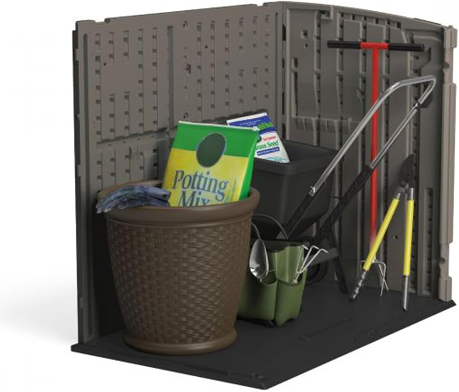 Suncast 34 Cu Ft Horizontal Resin Storage Shed - Outdoor Storage Shed with Floor Included, Lockable, Weatherproof, Stoney Black