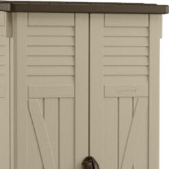 Suncast Vertical Shed, Compact Outdoor Storage System, 22 Cu. Ft. Capacity, Sand & Mustang