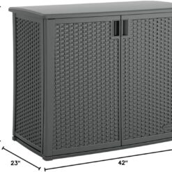 Suncast Resin Outdoor Storage Cabinet, Cool Gray Wicker Resin Outdoor Cabinet, Weatherproof, Lockable Outside Storage