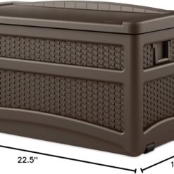 Suncast Durable 73 Gallon Outdoor Resin Storage Chest with Handles, Wheels, and Seat for Patio, Garden, or Pool for Indoor and Outdoor Use, Java