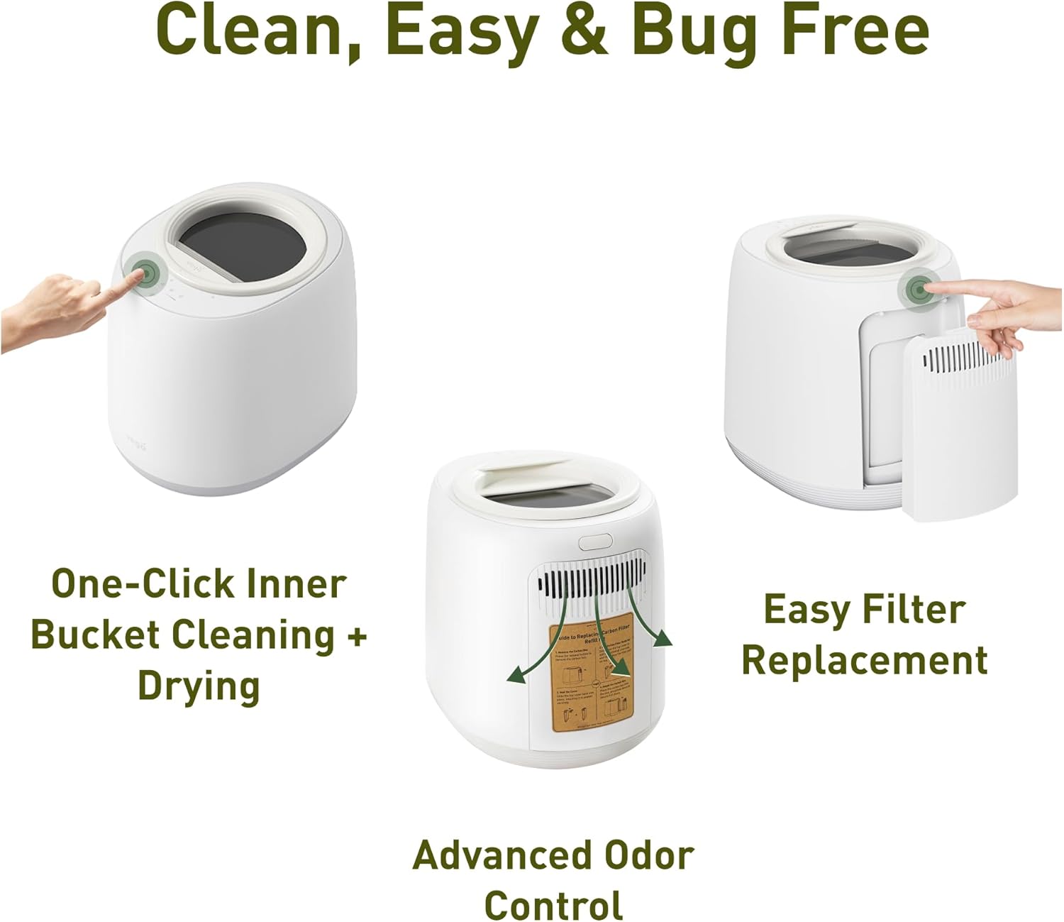 Vego Kitchen Composter, 4L Electric Composter Countertop 5 Modes Weight-Based Smart Compost Bin with App Odorless Auto-Cleaning Food Waste Compost Machine Indoor, White
