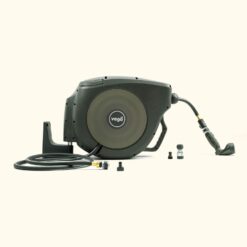 Garden Hose Reel Retractable 1/2" x 130ft Wall Mounted Hose Reel Automatic Rewind, Any Length Lock with 9 Patterns Sprayer Nozzle, Quick Connector and Adjustable shot Nozzle-Seaweed Green