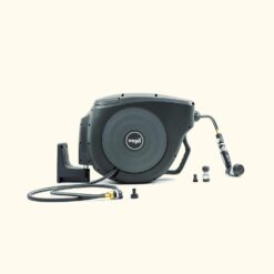 Garden Hose Reel Retractable 1/2" x 130ft Wall Mounted Hose Reel Automatic Rewind, Any Length Lock with 9 Patterns Sprayer Nozzle, Quick Connector and Adjustable shot Nozzle-Tidepool Blue