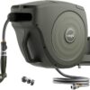 Vego Garden Hose Reel Retractable 1/2" x 100ft Wall Mounted Hose Reel Automatic Rewind, Any Length Lock with 9 Patterns Sprayer Nozzle, Quick Connector and Adjustable shot Nozzle