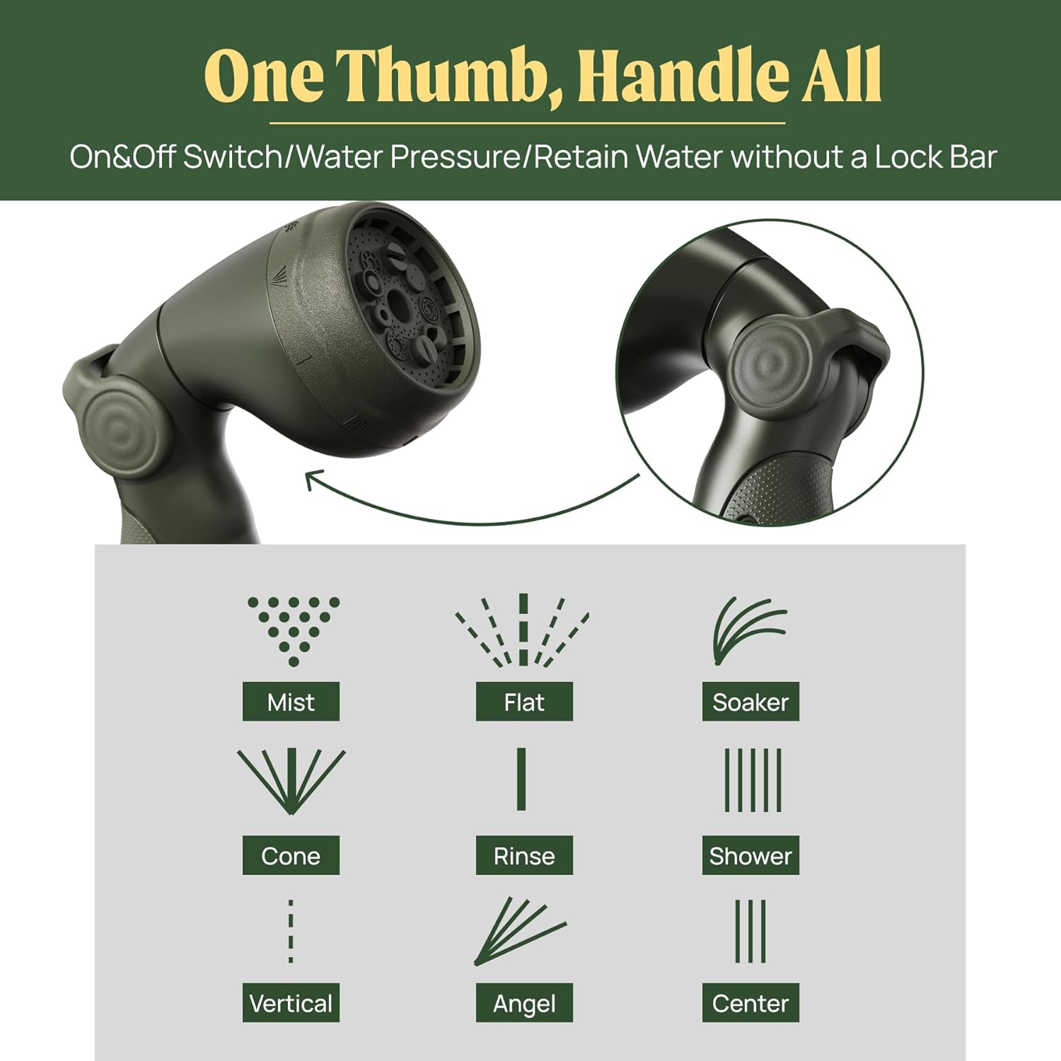 Garden Hose Reel Retractable 1/2" x 65ft Wall Mounted Hose Reel Automatic Rewind, Any Length Lock with 9 Patterns Sprayer Nozzle, Quick Connector and Adjustable shot Nozzle-Seaweed Green