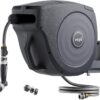 Garden Hose Reel Retractable 1/2" x 65ft Wall Mounted Hose Reel Automatic Rewind, Any Length Lock with 9 Patterns Sprayer Nozzle, Quick Connector and Adjustable shot Nozzle- Tidepool Blue