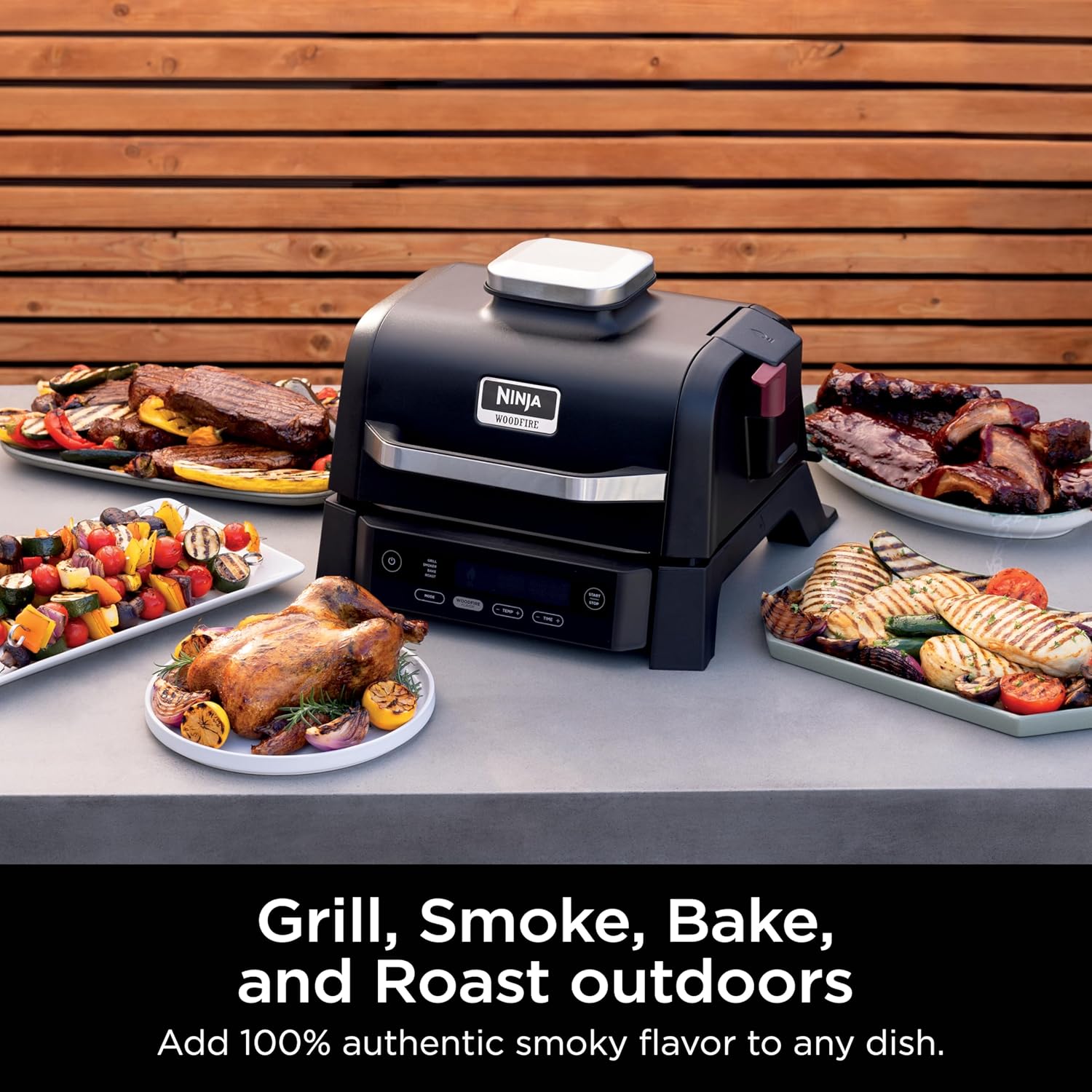 Ninja Woodfire Outdoor 4-in-1 Smoker OG301 1760 -Watt Black Electric Grill