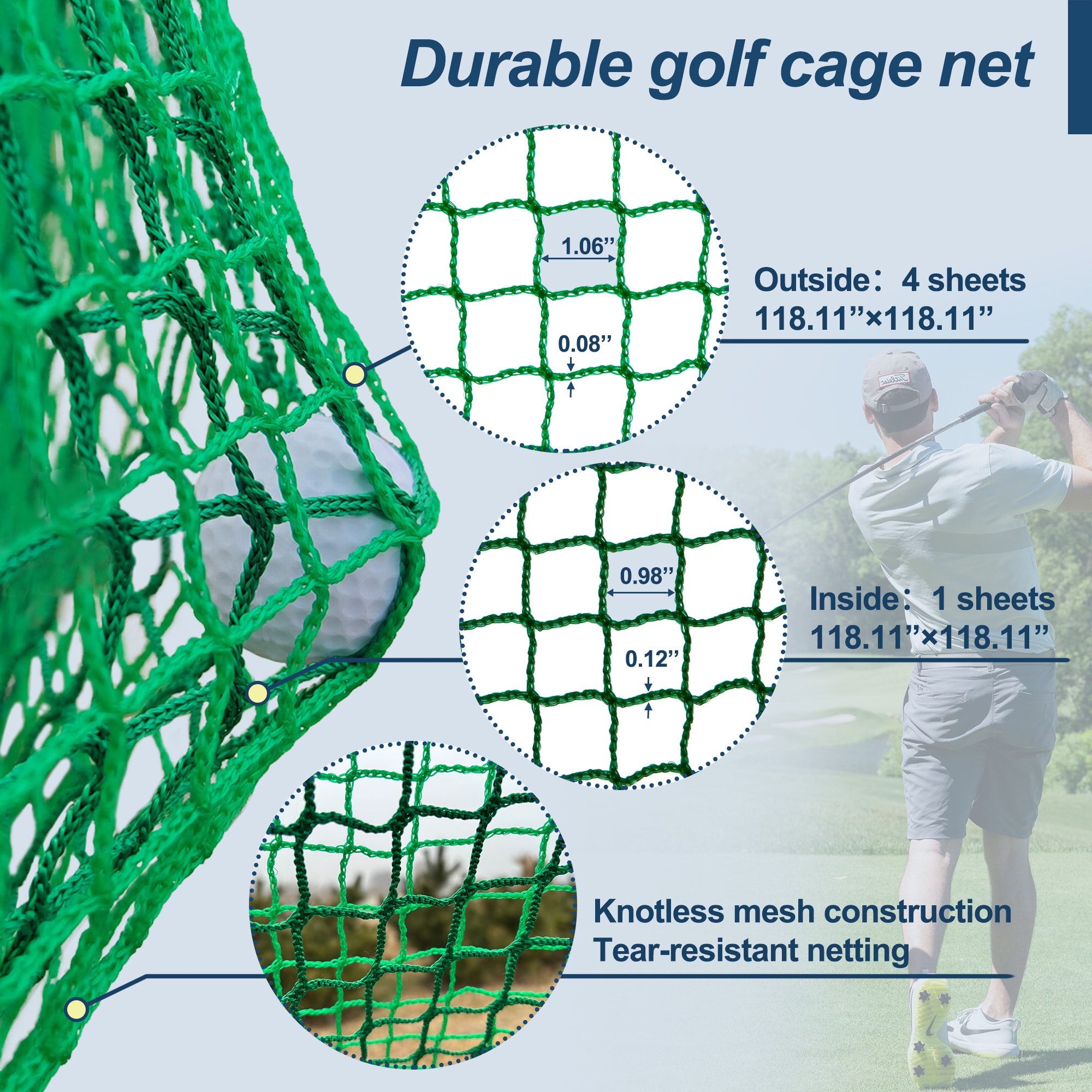 Siavonce Golf Practice Net Cage 10x10x10ft Golf Driving Range Net with Target Cloth, Portable Indoor Outdoor Golf Net, Durable Golf Hitting Cage for Backyard