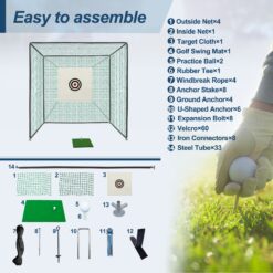 Siavonce Golf Practice Net Cage 10x10x10ft Golf Driving Range Net with Target Cloth, Portable Indoor Outdoor Golf Net, Durable Golf Hitting Cage for Backyard