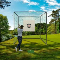 Siavonce Golf Practice Net Cage 10x10x10ft Golf Driving Range Net with Target Cloth, Portable Indoor Outdoor Golf Net, Durable Golf Hitting Cage for Backyard