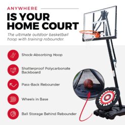 IE Sports Portable Basketball Hoop with Adjustable Height with 50 Inch Backboard and Rebounder