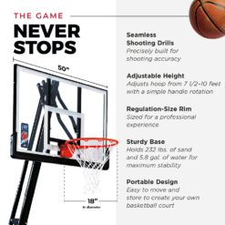 IE Sports Portable Basketball Hoop with Adjustable Height with 50 Inch Backboard and Rebounder