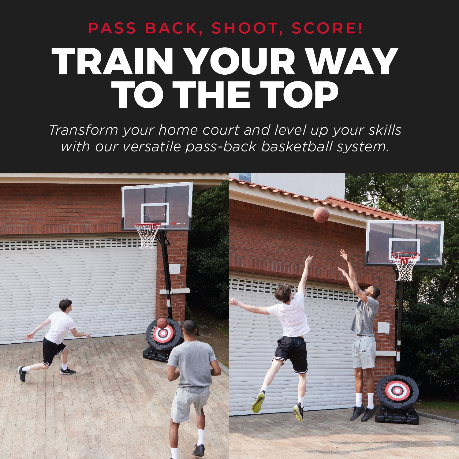 IE Sports Portable Basketball Hoop with Adjustable Height with 50 Inch Backboard and Rebounder