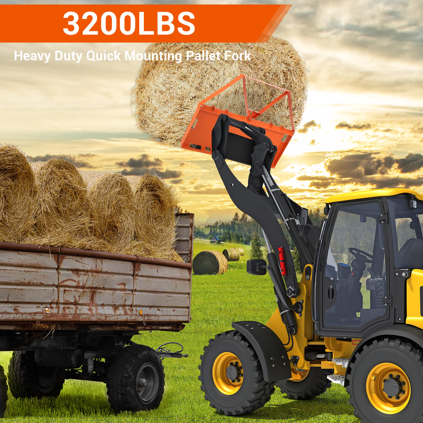 Garvee 45 Skid Steer Pallet Forks Heavy Duty 3200 lbs Capacity Skid Steer Forks Attachment for Tractors and Loaders Quick Attach Mount Orange