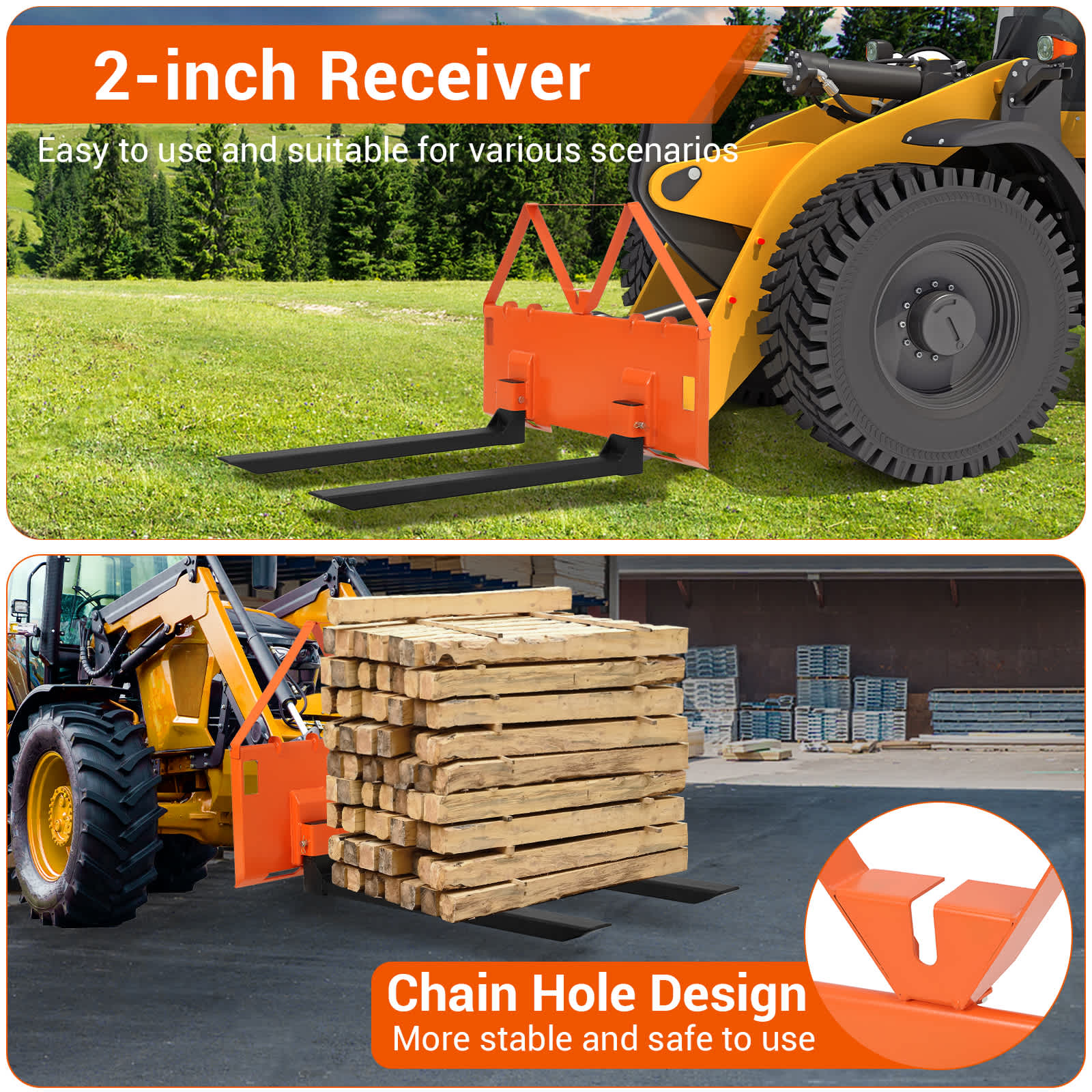 Garvee 45 Skid Steer Pallet Forks Heavy Duty 3200 lbs Capacity Skid Steer Forks Attachment for Tractors and Loaders Quick Attach Mount Orange
