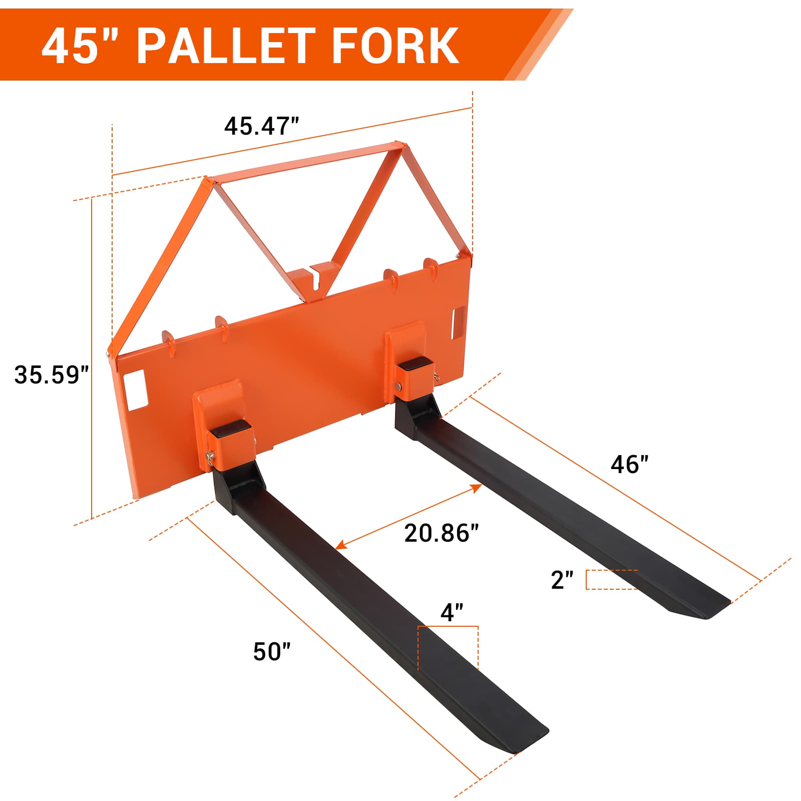 Garvee 45 Skid Steer Pallet Forks Heavy Duty 3200 lbs Capacity Skid Steer Forks Attachment for Tractors and Loaders Quick Attach Mount Orange