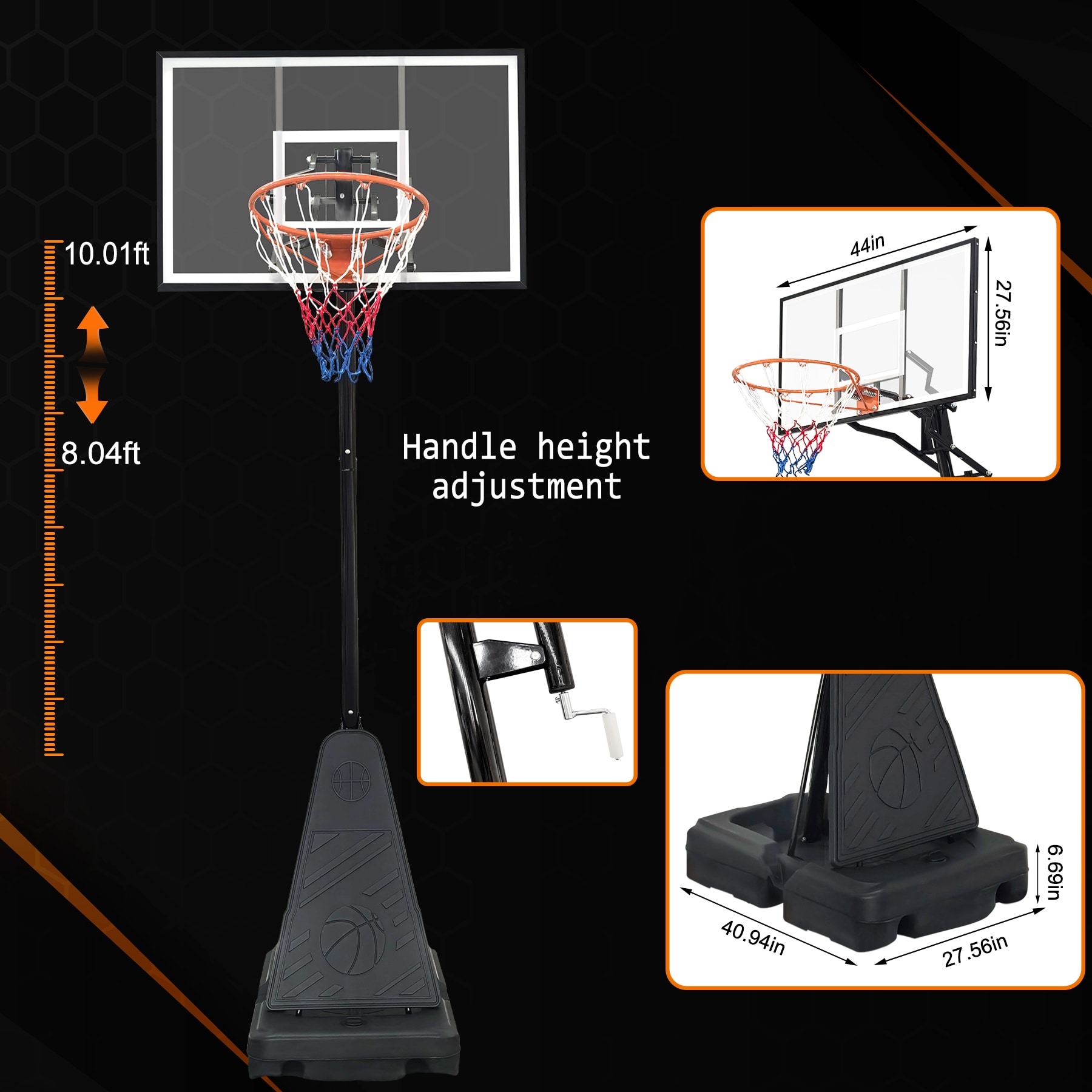 LOVMOR Portable Basketball Hoop 810ft 44 Backboard Rebound System Indoor Outdoor