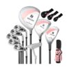 Slickblue Womens Complete Golf Club Set with Stand Bag for Beginner and Adult Golfers Includes Driver Woods Irons Putter for Home or Course Use Pink