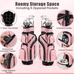 Slickblue Womens Complete Golf Club Set with Stand Bag for Beginner and Adult Golfers Includes Driver Woods Irons Putter for Home or Course Use Pink