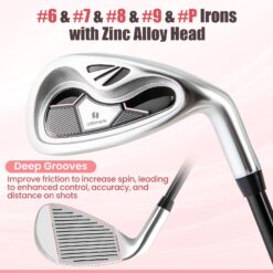 Slickblue Womens Complete Golf Club Set with Stand Bag for Beginner and Adult Golfers Includes Driver Woods Irons Putter for Home or Course Use Pink