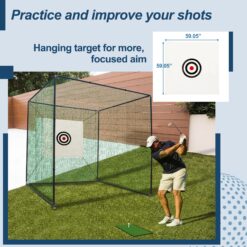 LUXEYARD 10X10X10FT Golf Practice Net Cage w Metal Frame Hitting Net Kit Indoor Outdoor