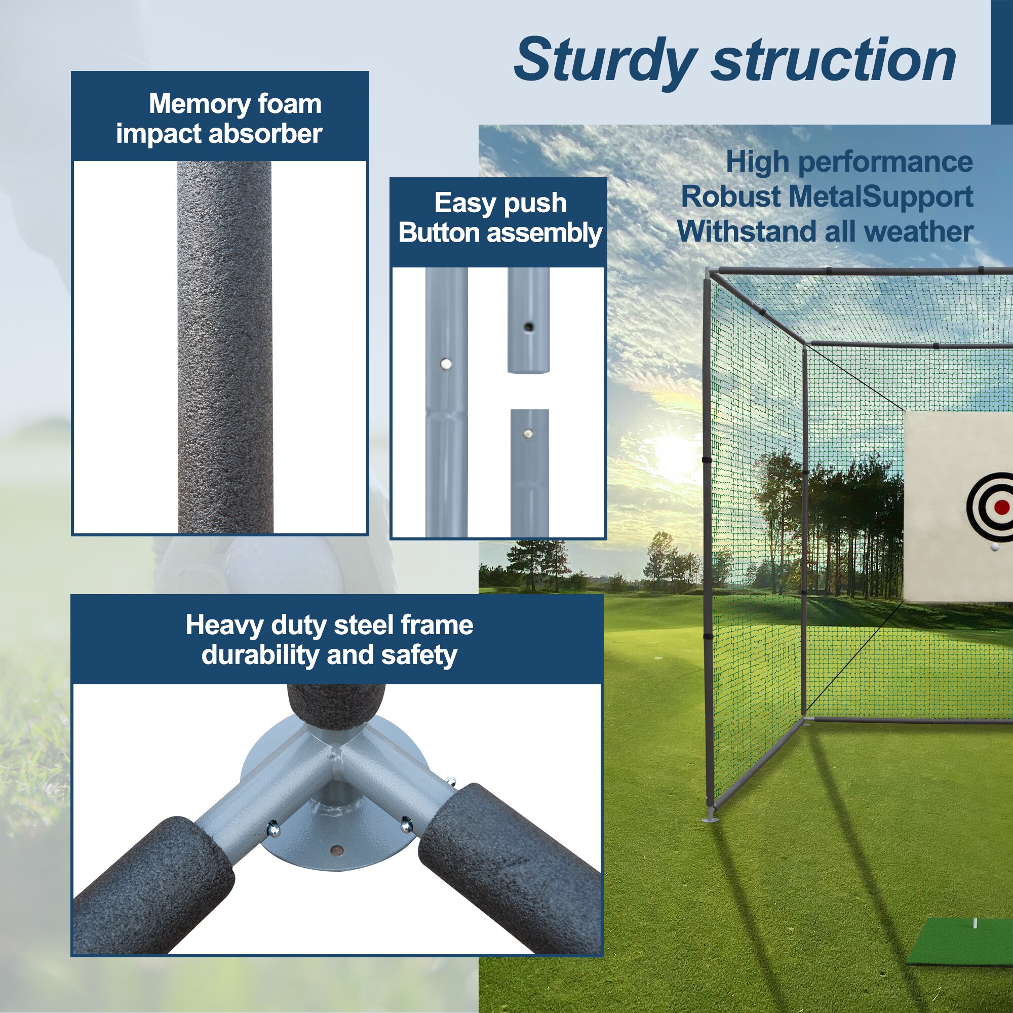 Tatayosi 10 ft x 10 ft Metal Frame Golf Practice Net Cage with Hitting Net Kit