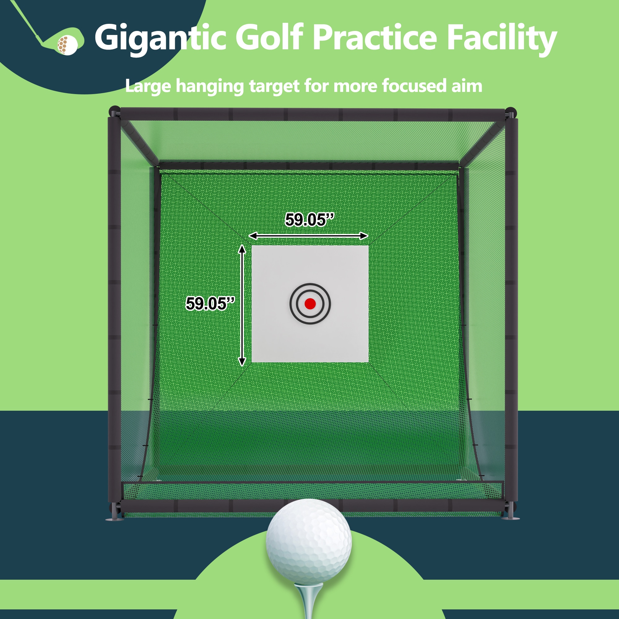 Tatayosi Golf Practice Net Cage 10 x 10 x 10FT Metal Frame Hitting Net Kit for Backyard Golf Batting Cage Netting Golf Training Simulators for Home