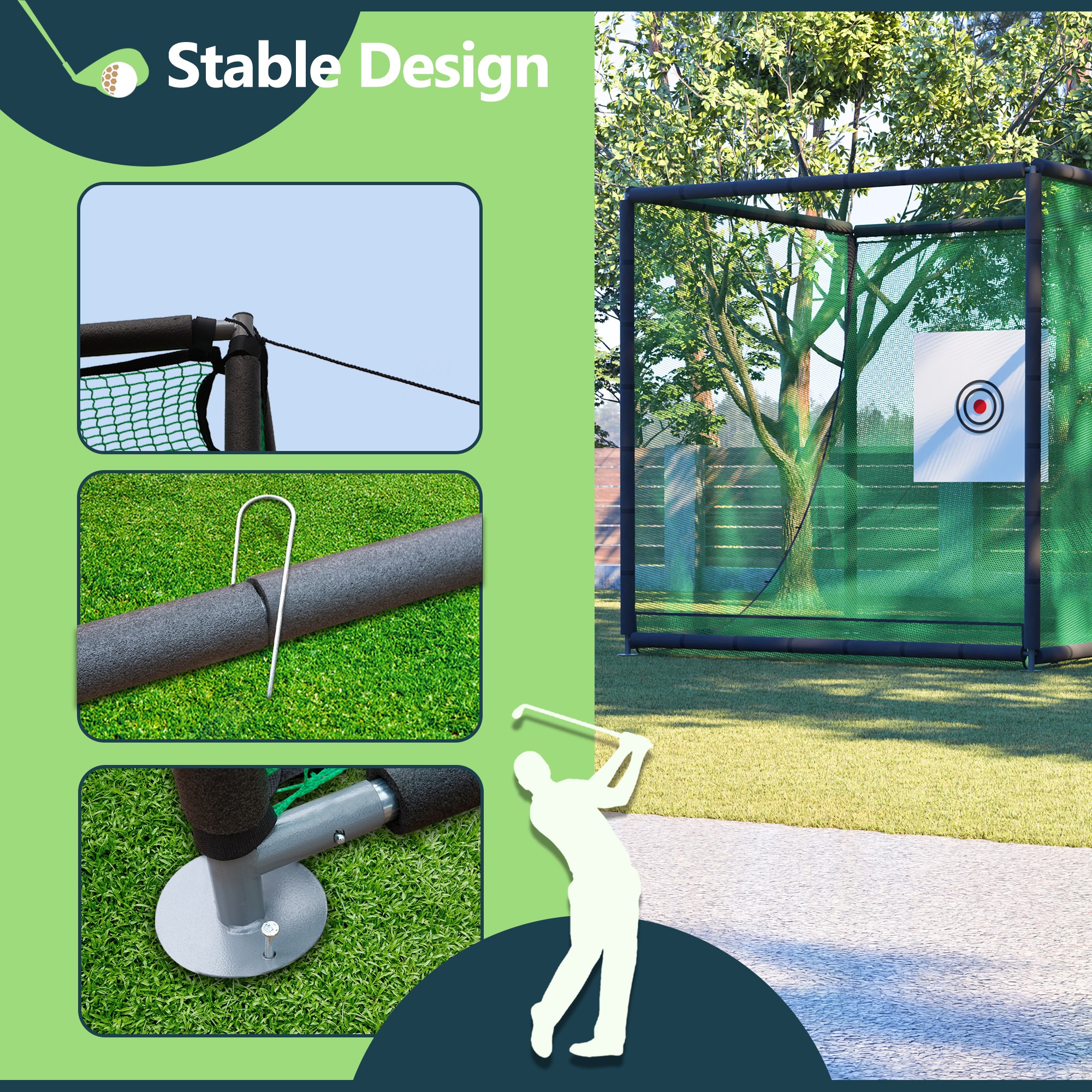 Tatayosi Golf Practice Net Cage 10 x 10 x 10FT Metal Frame Hitting Net Kit for Backyard Golf Batting Cage Netting Golf Training Simulators for Home