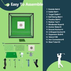 Tatayosi Golf Practice Net Cage 10 x 10 x 10FT Metal Frame Hitting Net Kit for Backyard Golf Batting Cage Netting Golf Training Simulators for Home