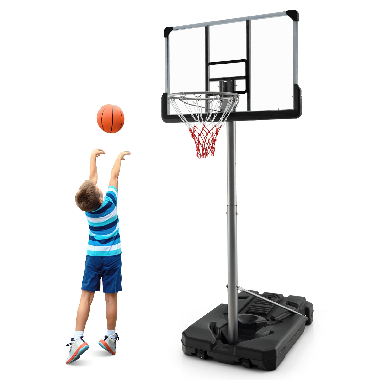 Slickblue Indoor Outdoor Portable Family Basketball Hoop with 44-In Backboard - Black and Gray