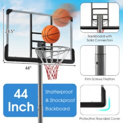 Slickblue Indoor Outdoor Portable Family Basketball Hoop with 44-In Backboard - Black and Gray