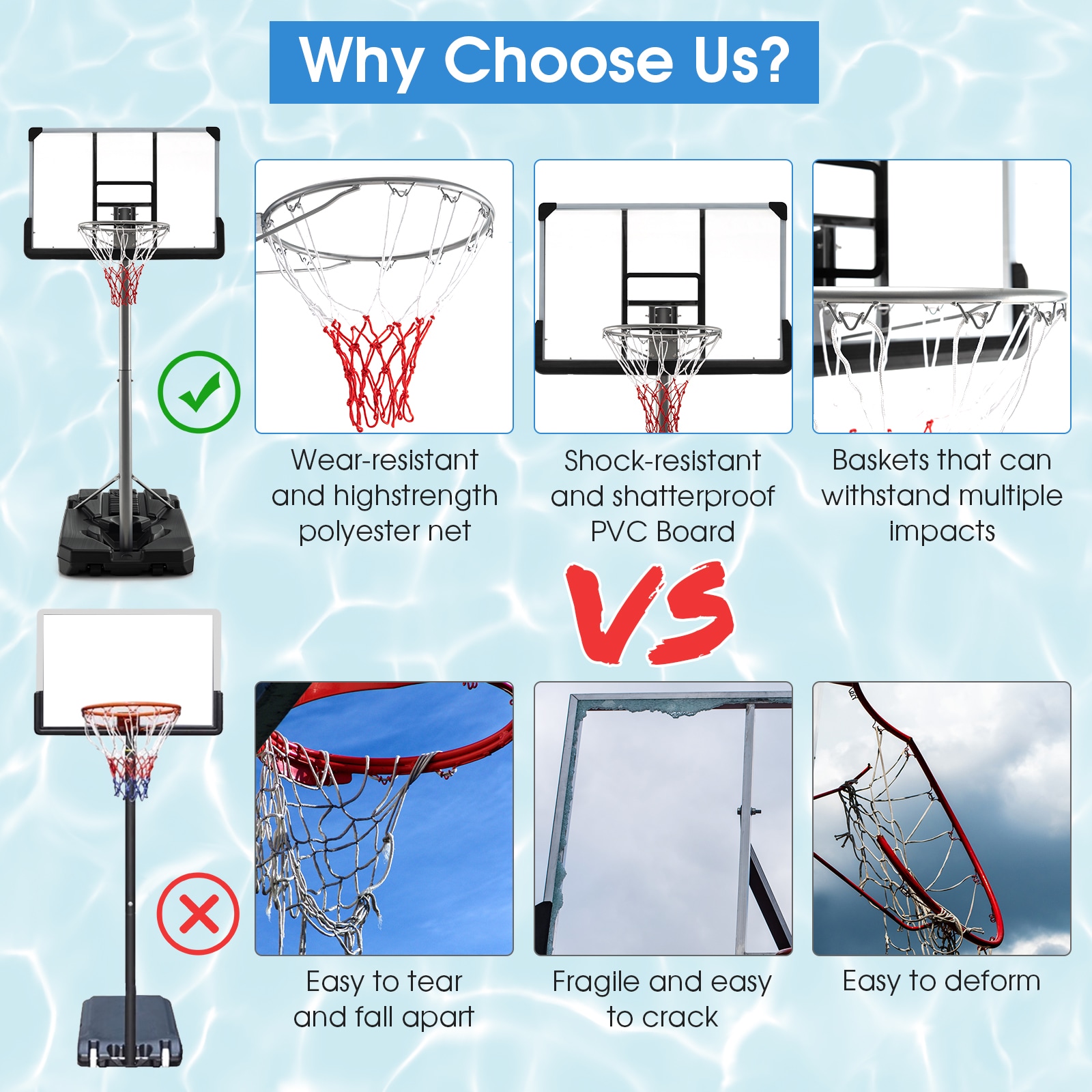 Slickblue Indoor Outdoor Portable Family Basketball Hoop with 44-In Backboard - Black and Gray