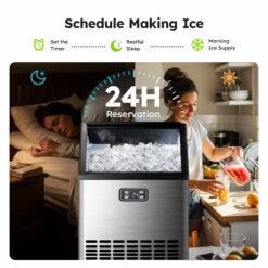 SIMZLIFE 150lbs/24H Commercial Full Size Cubes Ice Maker Machine with 33 lbs Storage and Smart LCD Panel in Stainless Steel