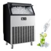 SIMZLIFE 200lbs/24H Commercial Ice Maker Machine with 65 lbs Storage and Smart LCD Panel in Silver Stainless Steel