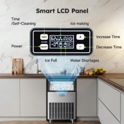 SIMZLIFE 200lbs/24H Commercial Ice Maker Machine with 65 lbs Storage and Smart LCD Panel in Silver Stainless Steel